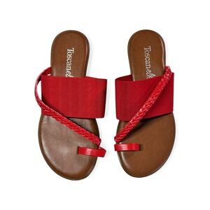 Toscanella Red Braided Toe Ring Thong Sandals Slip On Italian Leather Size 7.5